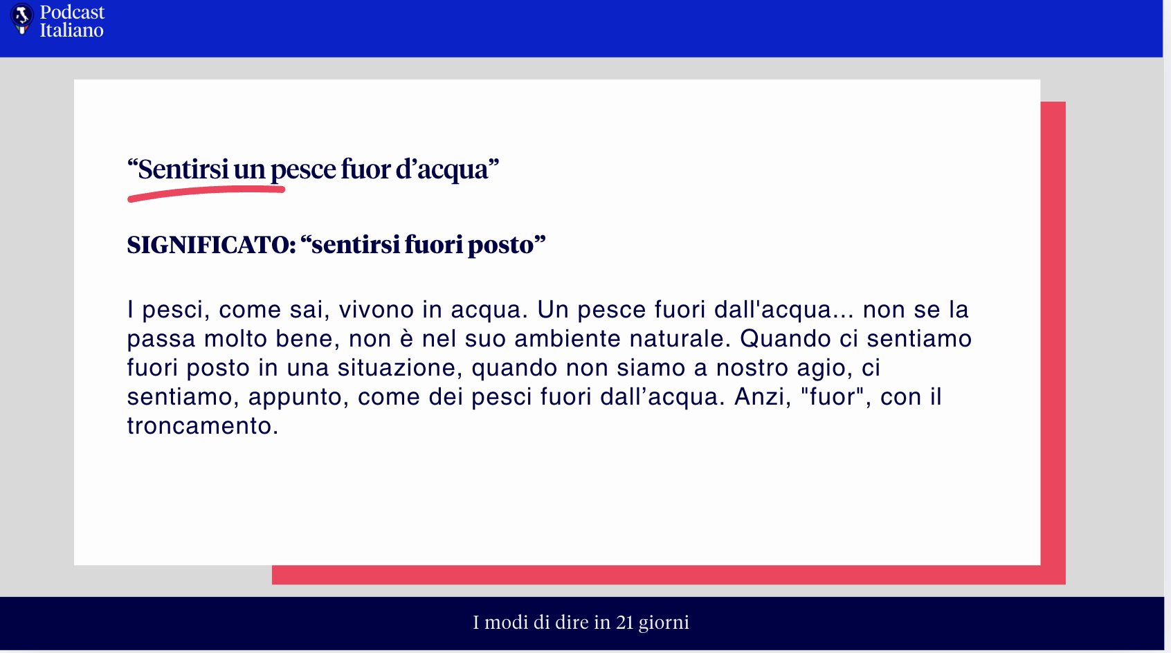 Slide del PDF di ripasso: 'Sentirsi un pesce fuor d'acqua'