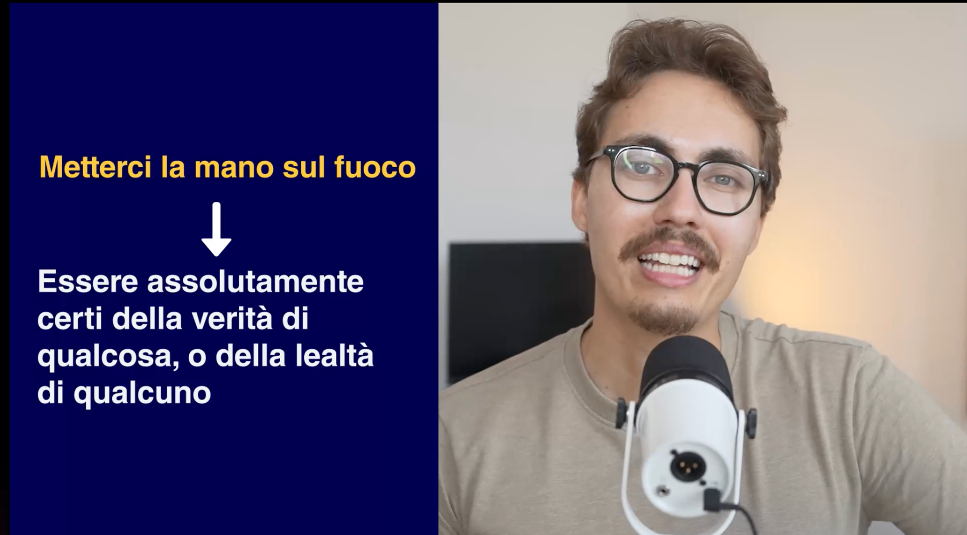 Frame della video-lezione di Davide su 'Metterci la mano sul fuoco'